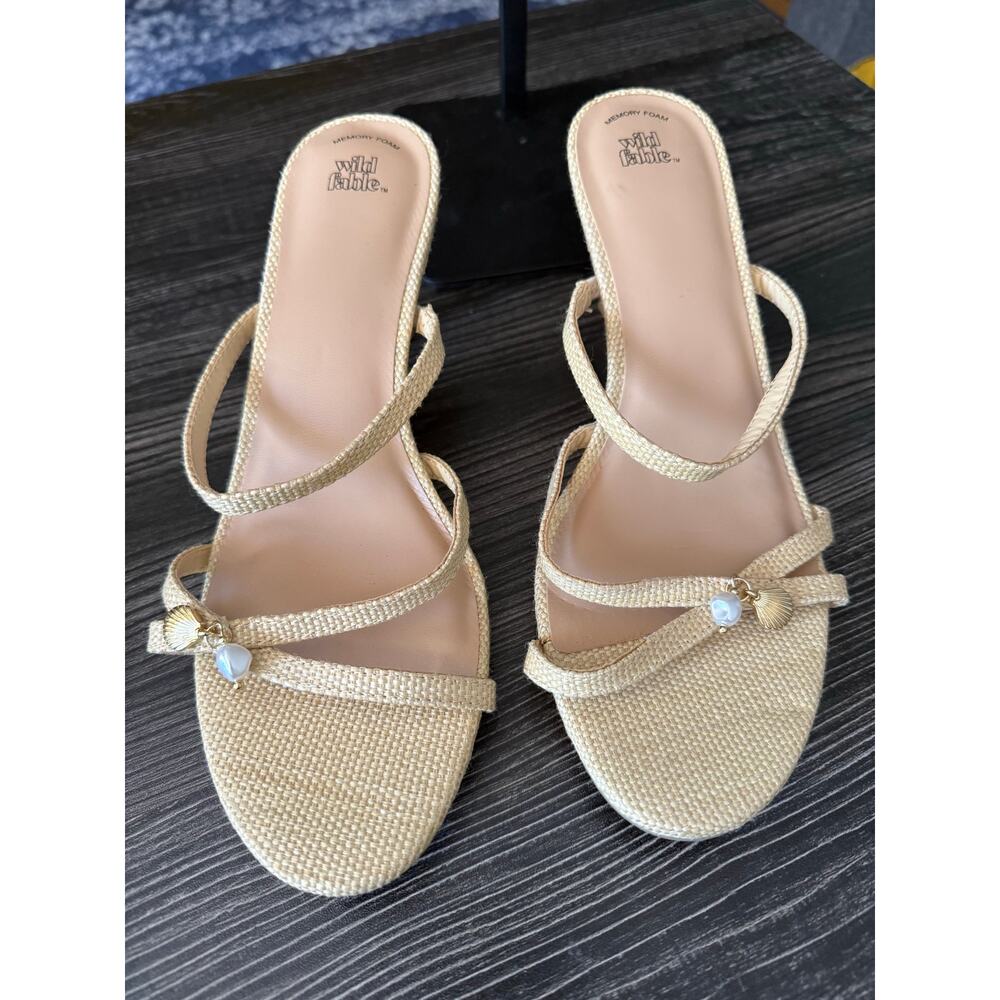 Wild Fable Memory Foam Pearl & Shell Summer Raffia Mule Sz. 8